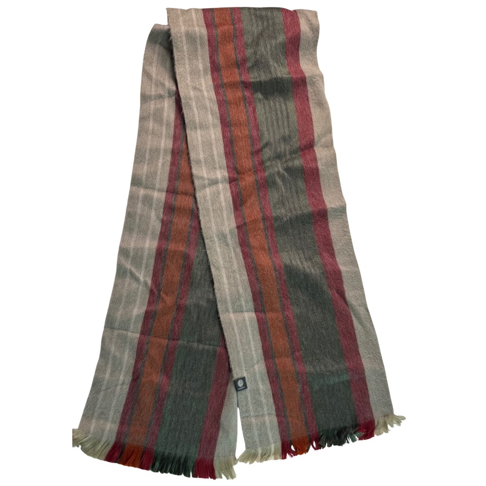 Shupaca Alpaca Blend Striped Scarf Grey Burgundy Orange Made in Ecuador